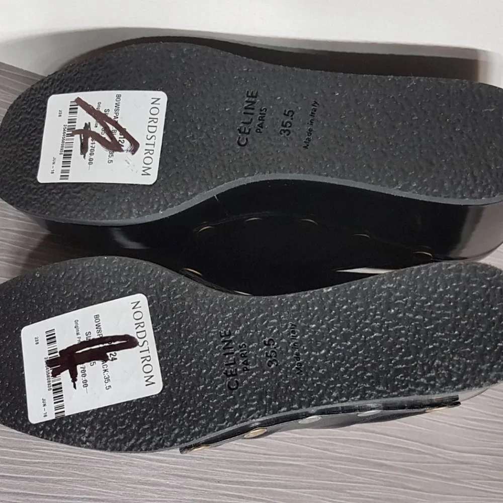 Celine Phoebe Phile Black Leather Bow Wedge Platform Shoe Womens Size 5.5 / 35.5 - Picture 6 of 8